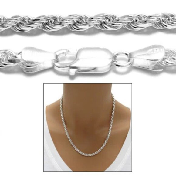 STERLING SILVER DIAMOND CUT ROPE CHAIN NECKLACE 4.0MM (GAUGE 080). - Picture 1 of 2